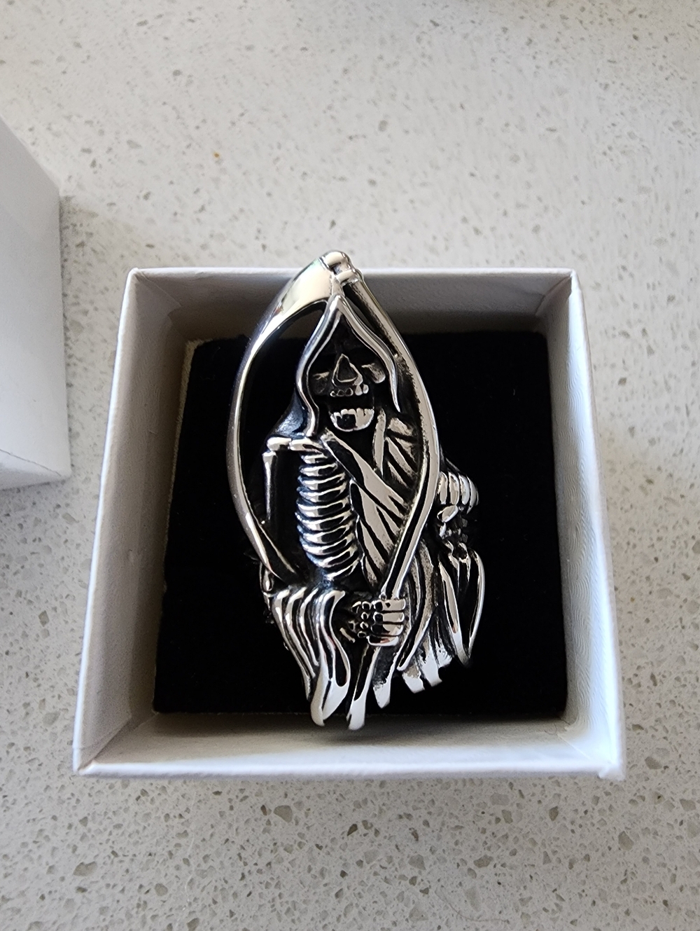 Men's Stainless Steel Casted Grim Reaper Halloween Biker Ring, Size 13